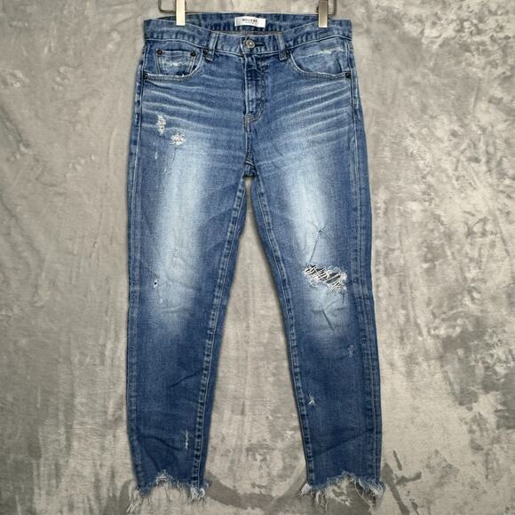 Moussy Vintage MV Jeans Howa Distressed Cropped Medium Blue 28 Japan - Picture 1 of 8